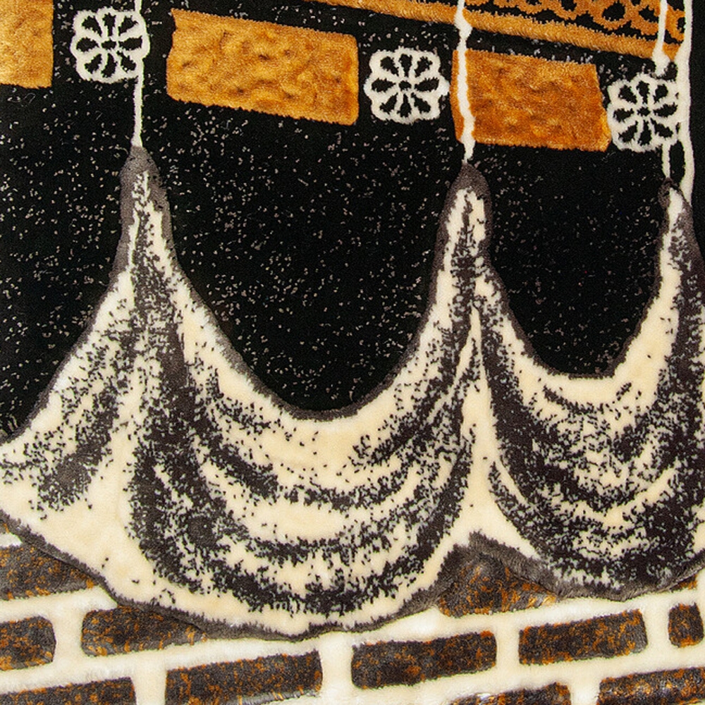 Gebetsteppich mit Kaaba-Motiv in Schwarz-Gold – Luxus Qualität aus Velours-Kadife – 70 x 115 cm
