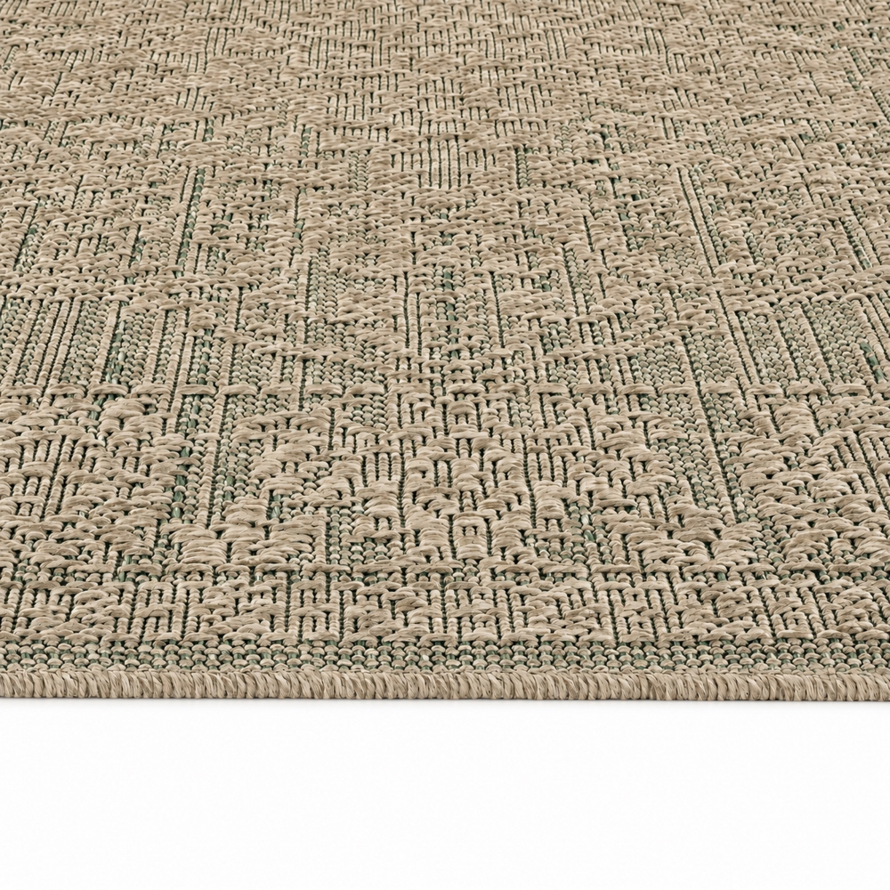 Teppich Grün Braun Flachgewebe für Wohnraum Balkon Terrasse