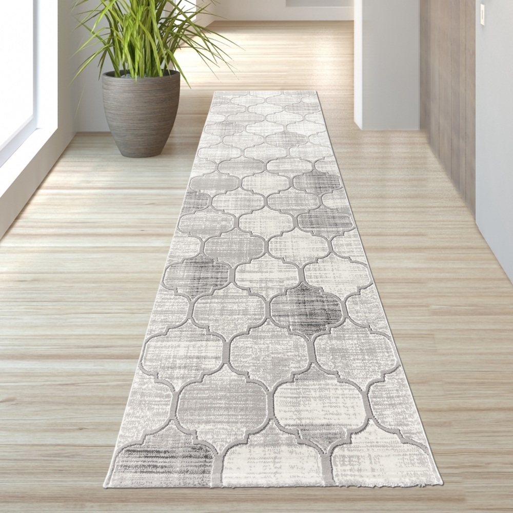 Designer Teppich Marokkanisches Muster in Grau Beige